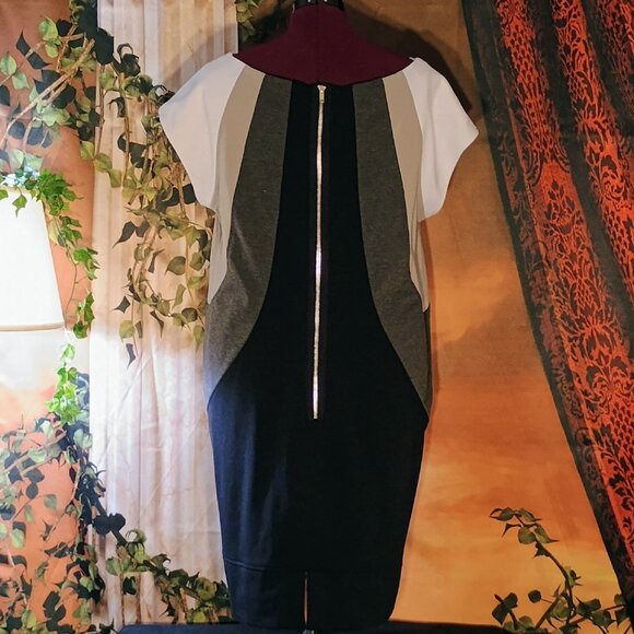 EUC: R&K ORIGINALS Sze 1X Black, Gray & White Colorblock Zipper Dress - Picture 2 of 5